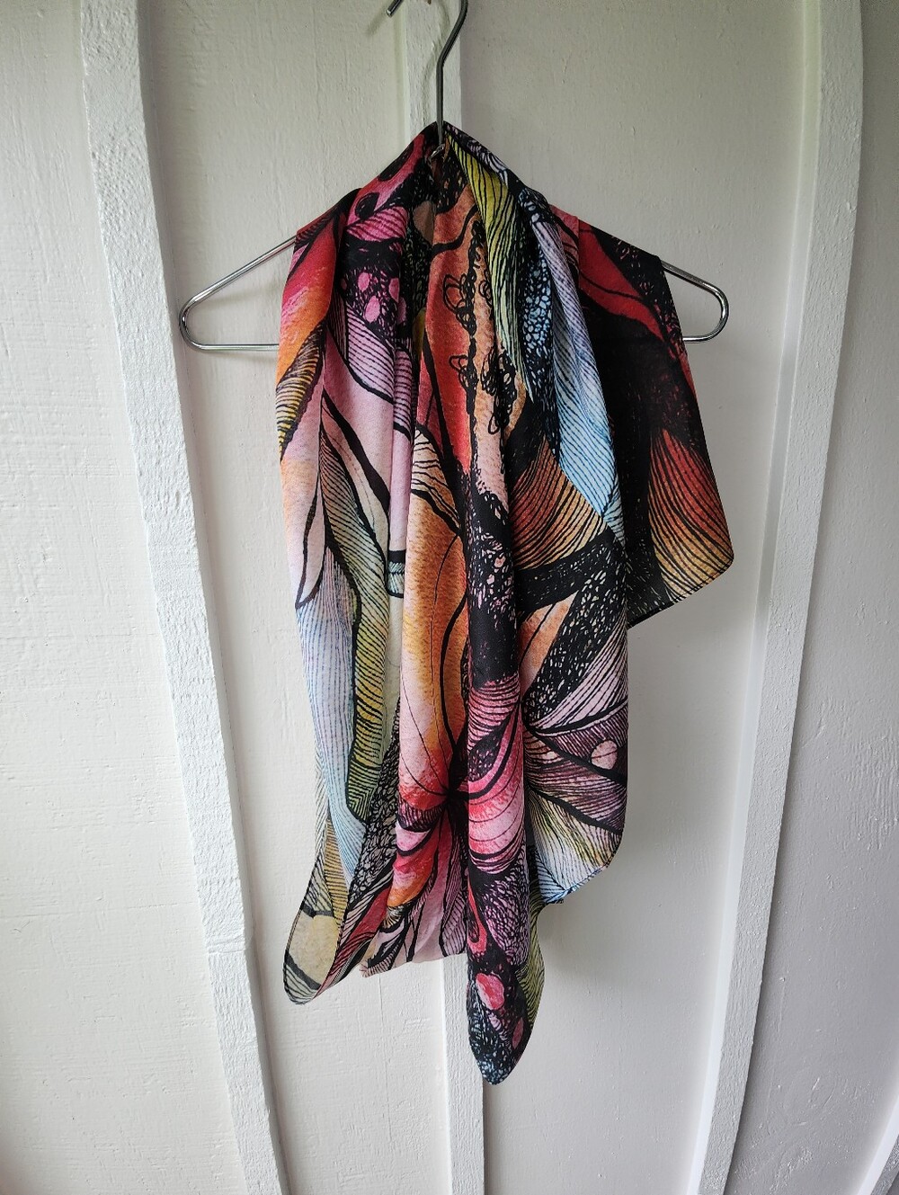 New Cocoon House Scarf Artsy Handmade 100% Silk Poncho Multi-Color Printed O/S